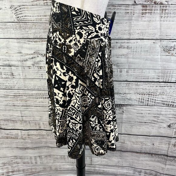 Chaps Skirt size Medium Black Brown Slinky Knee A Line Boho Stretch Peasant Slim - Picture 7 of 9